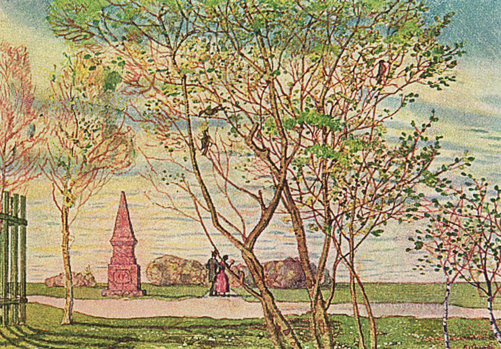 春のコンスタンチン・ソモフの森の木々の風景油絵